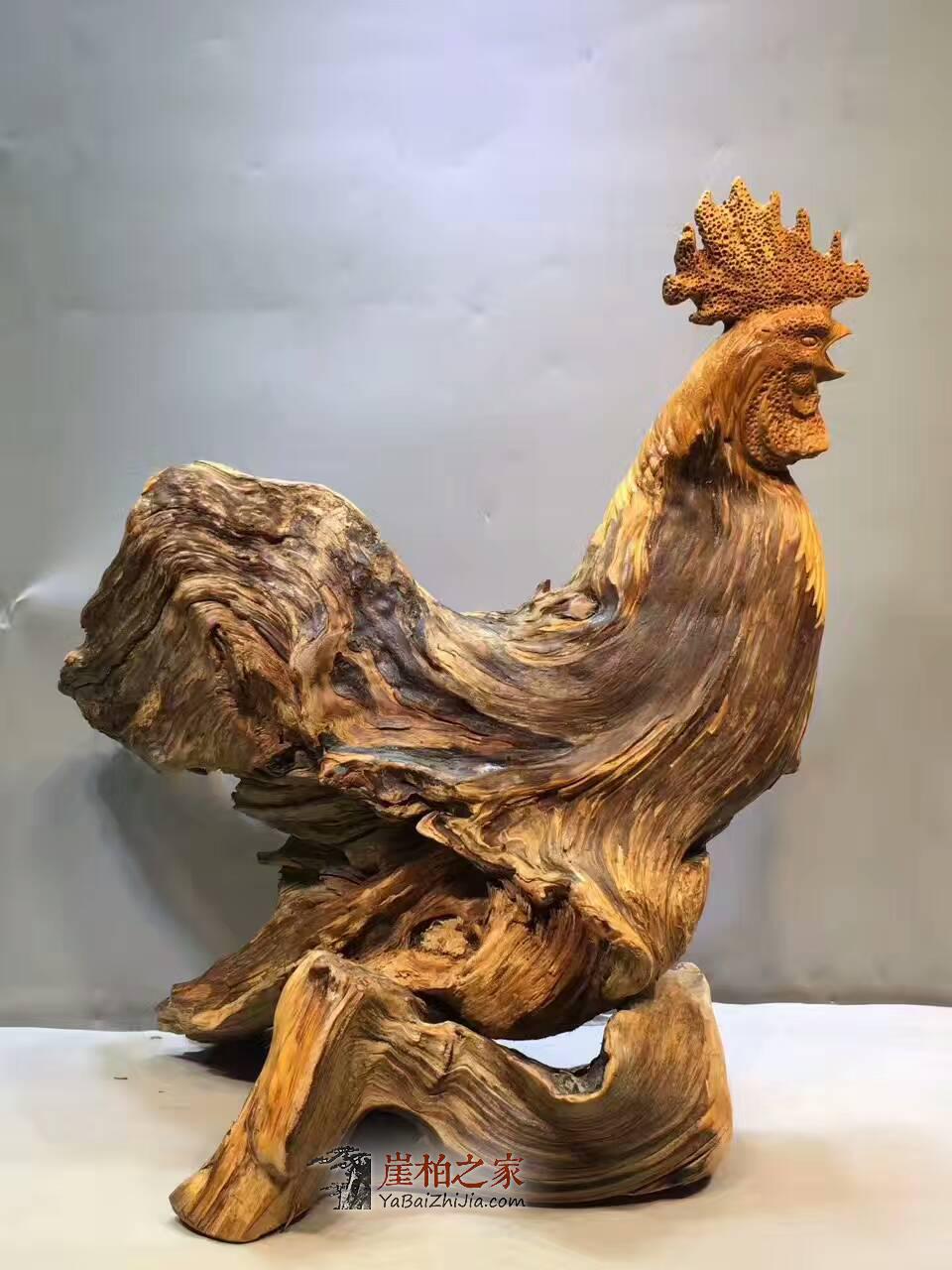 崖柏根雕《大公鸡》造型生动形象 创意礼品摆件-2