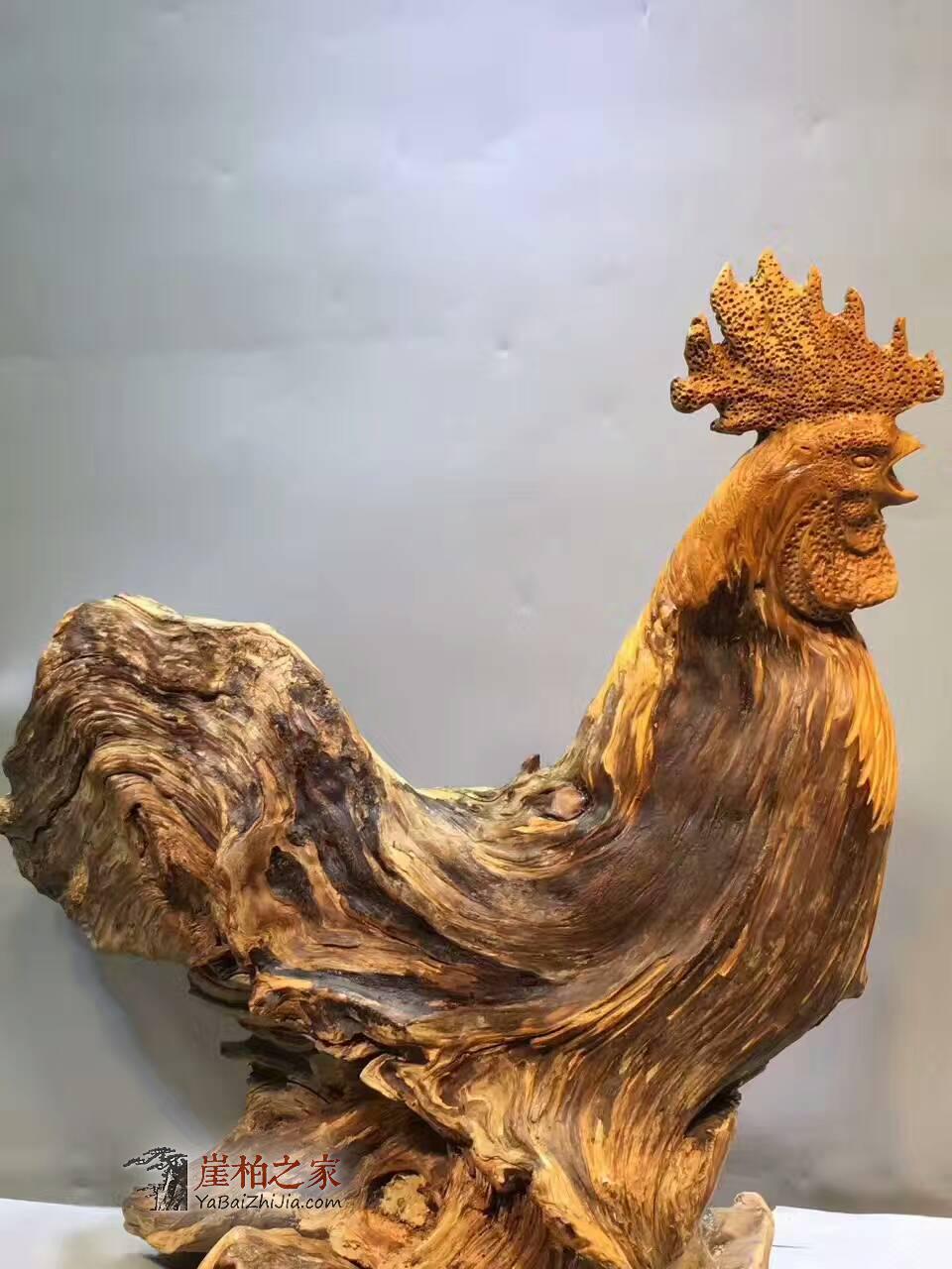 崖柏根雕《大公鸡》造型生动形象 创意礼品摆件-5