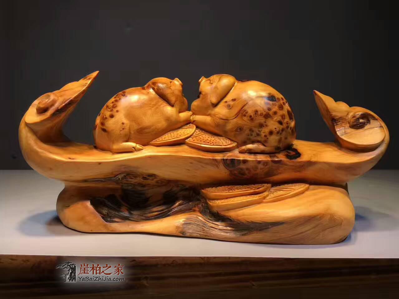 崖柏工艺品《如意双猪》正宗太行万年陈化老料爆满瘤-2