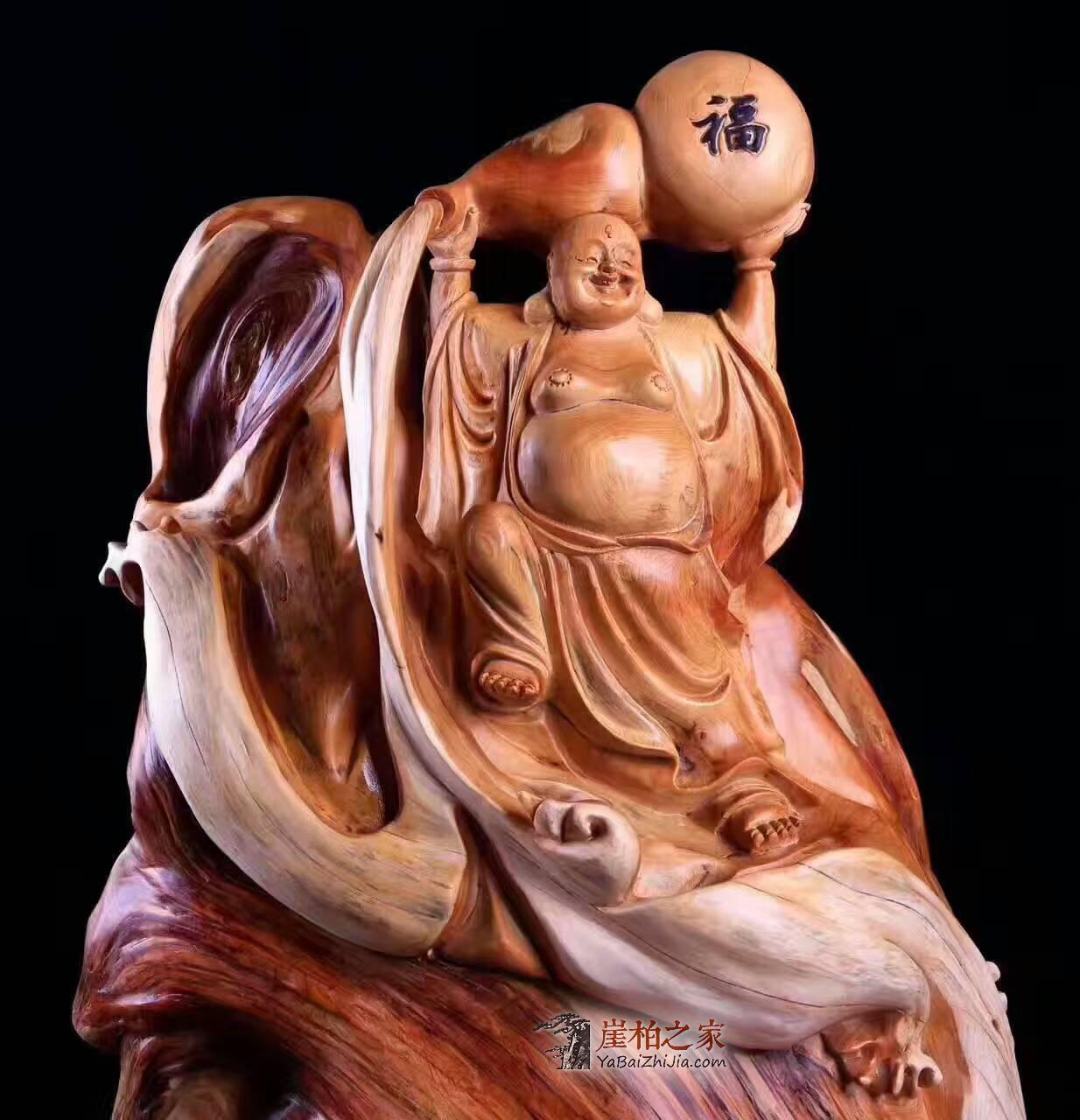崖柏孤品摆件《福到弥勒》太行虎皮纹料精心雕琢栩栩如生-1
