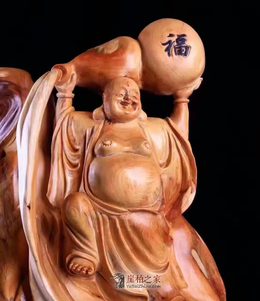 崖柏孤品摆件《福到弥勒》太行虎皮纹料精心雕琢栩栩如生-3