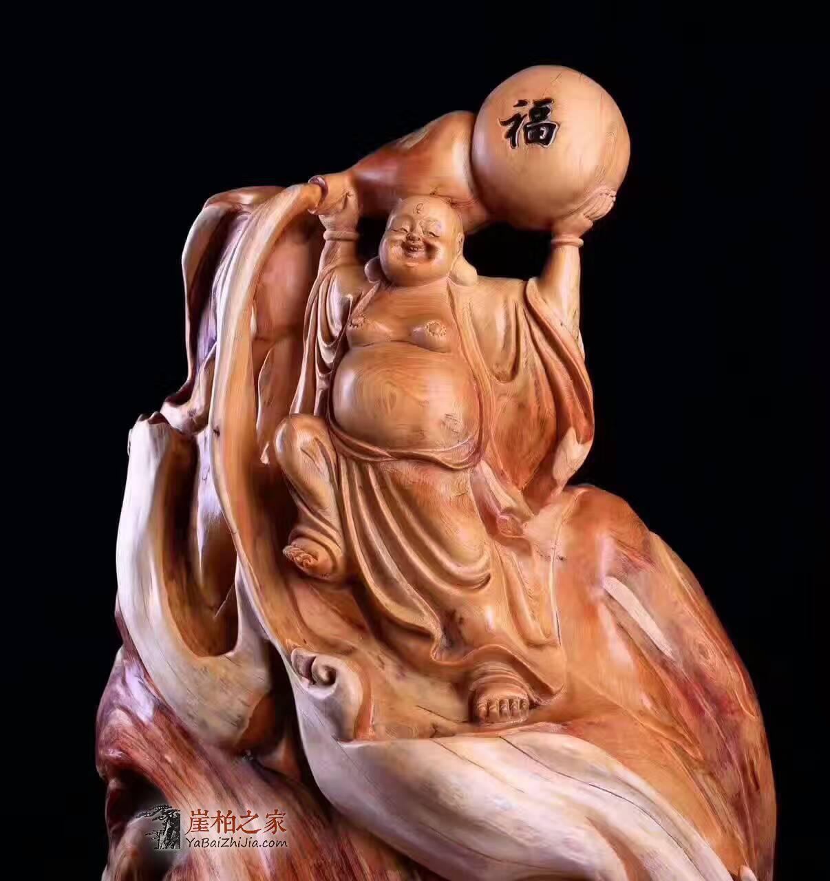 崖柏孤品摆件《福到弥勒》太行虎皮纹料精心雕琢栩栩如生-7