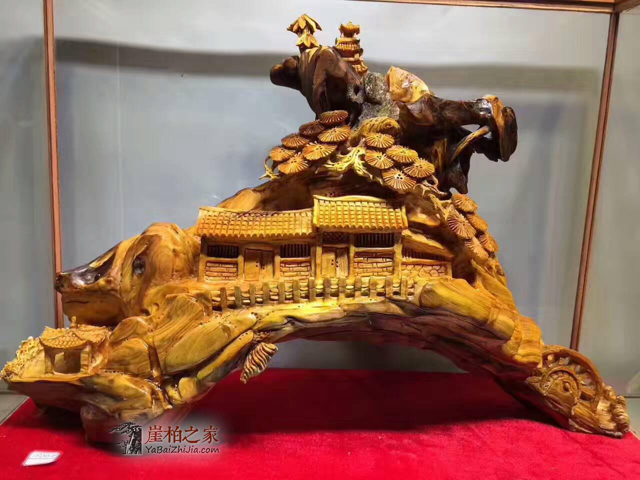 崖柏工艺品《山里人家》陈化老料含天然抱石整体无拼接-1