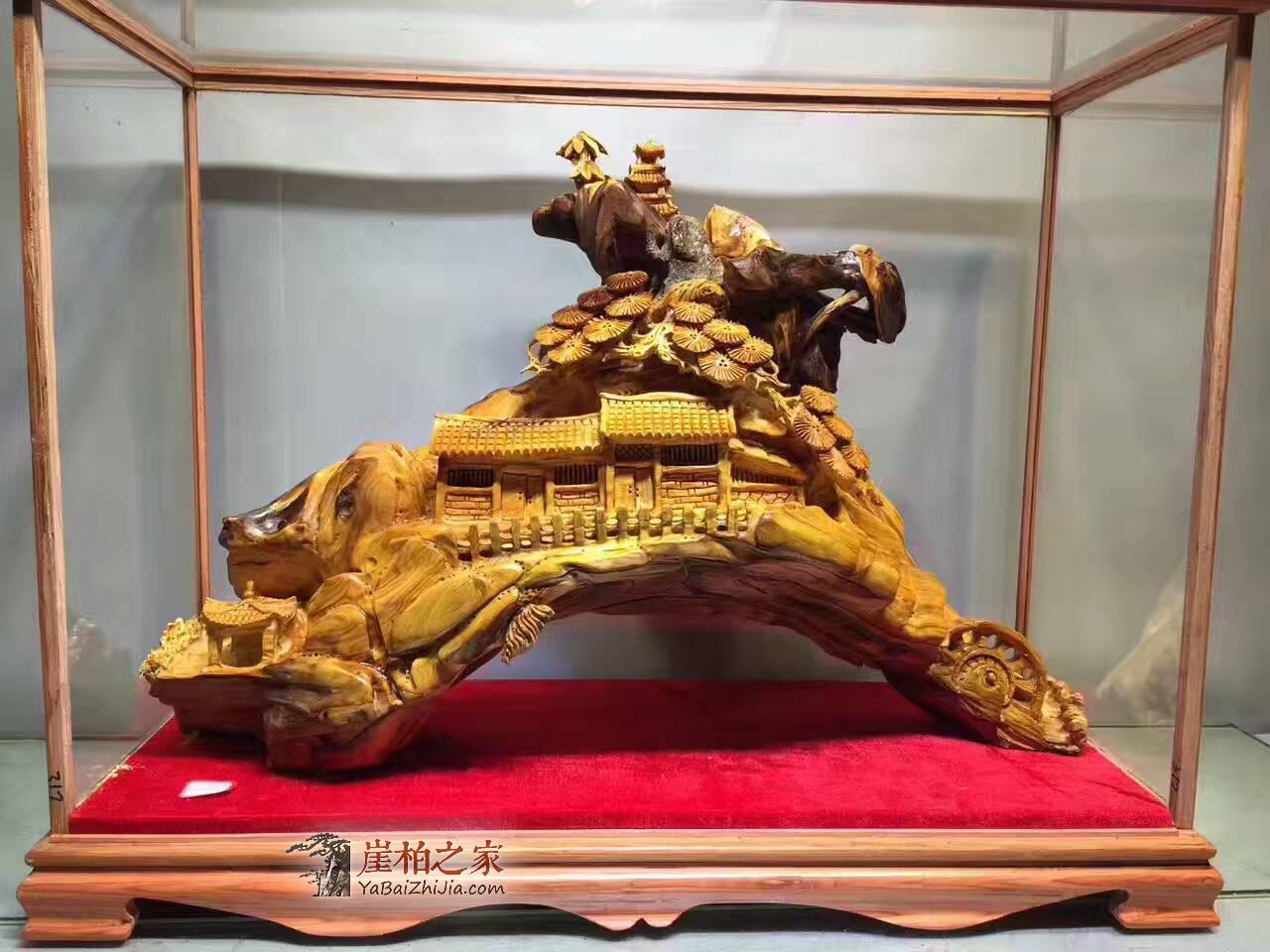 崖柏工艺品《山里人家》陈化老料含天然抱石整体无拼接-2