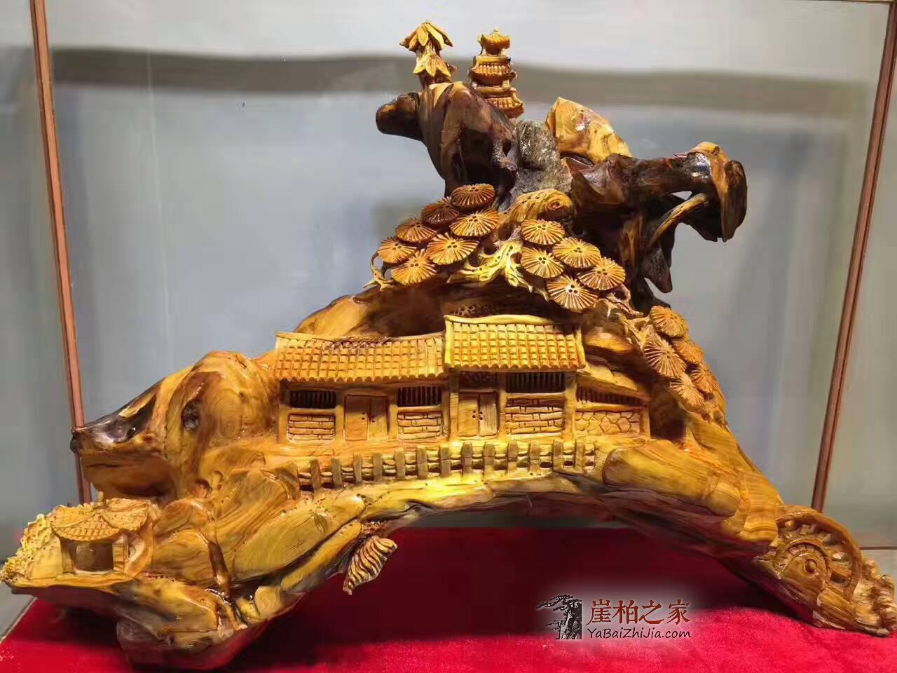崖柏工艺品《山里人家》陈化老料含天然抱石整体无拼接-3
