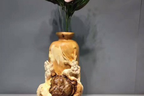 崖柏饰品《精品花瓶》保真太行料千年变异瘤工艺精湛刀刀如神