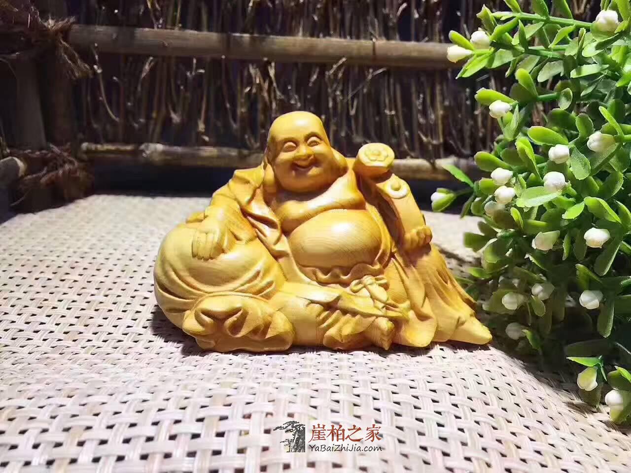 崖柏根雕摆件车摆《如意弥勒》寓意吉祥保平安-6