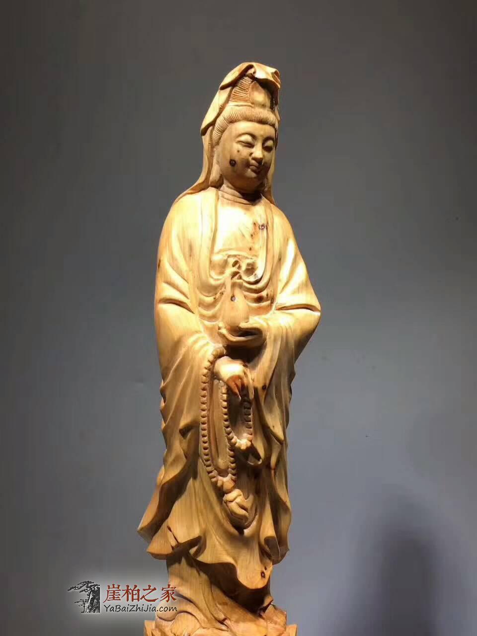 崖柏佛像根雕《自在观音》神韵极妙 陈化老料油性十足-8