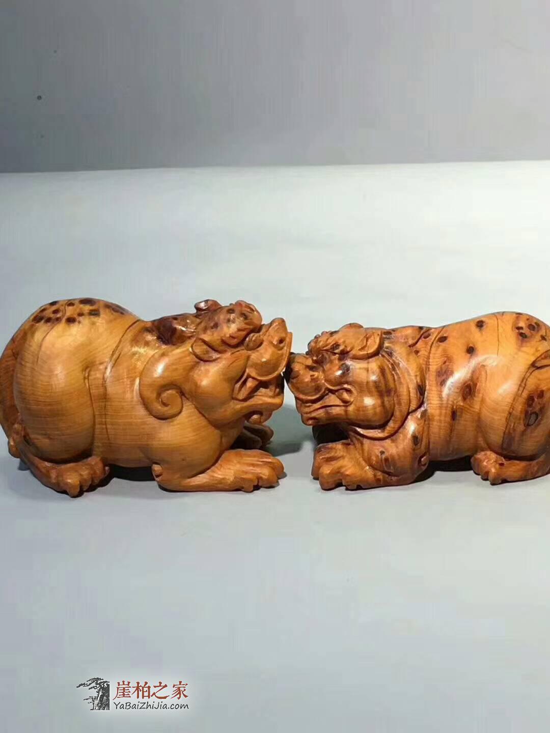 太行崖柏工艺品《貔貅》一对 手工制作栩栩如生-2