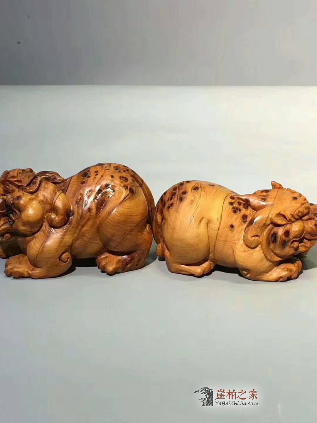 太行崖柏工艺品《貔貅》一对 手工制作栩栩如生-3