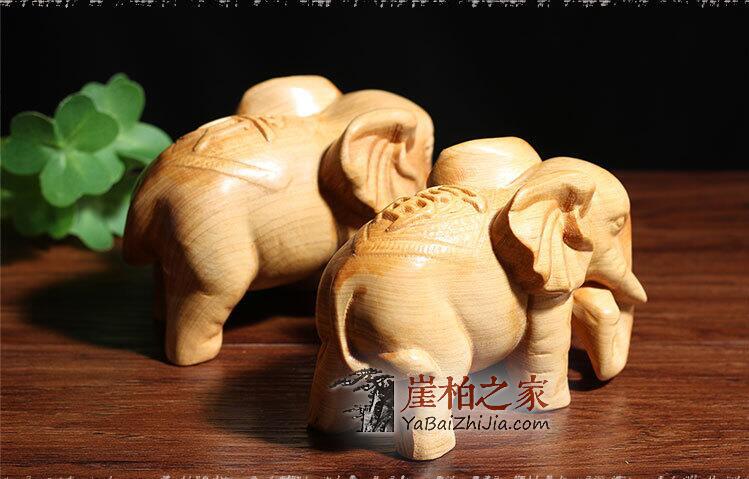 崖柏木雕摆件 吉象如意家居办公摆件实木雕刻-5