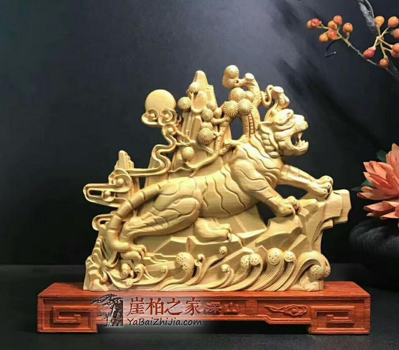 整木崖柏根雕猛虎深山珍藏送礼木质工艺品摆件-2