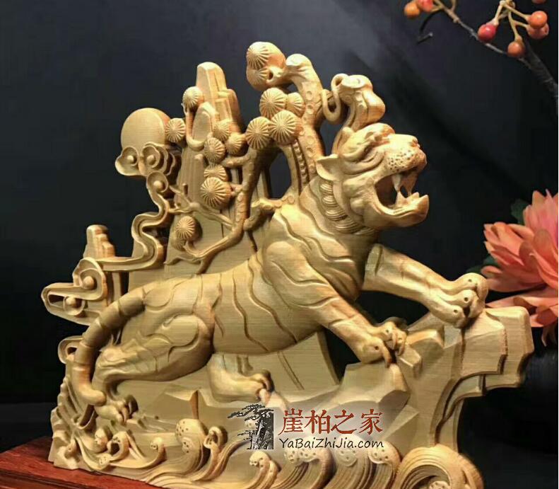 整木崖柏根雕猛虎深山珍藏送礼木质工艺品摆件-4