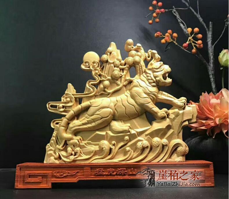 整木崖柏根雕猛虎深山珍藏送礼木质工艺品摆件-6