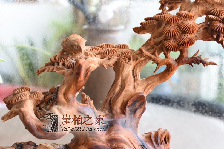 崖柏根雕作品《喜上枝头》太行崖柏根雕木雕喜鹊花鸟-6