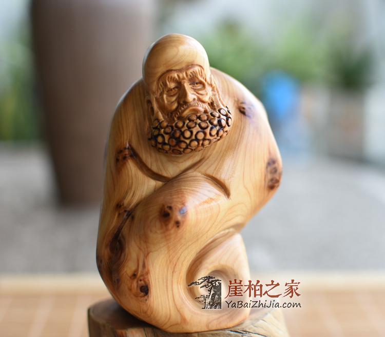 太行崖柏达摩弥勒寿星手把件摆件崖柏原木手工艺品-4