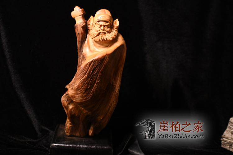 太行崖柏陈化料虎皮纹根雕天师钟馗木质摆件居家装饰品-7