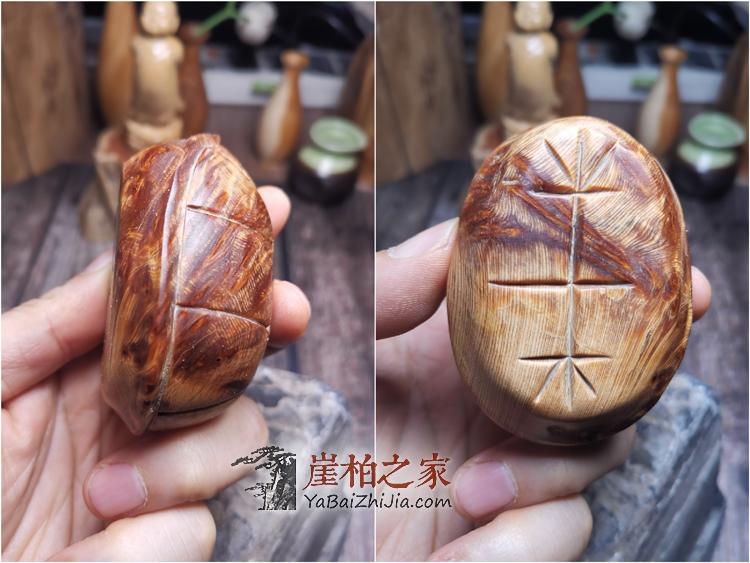 太行崖柏满瘤疤火焰纹手工富甲天下寿龟手把件木雕原木摆件-2
