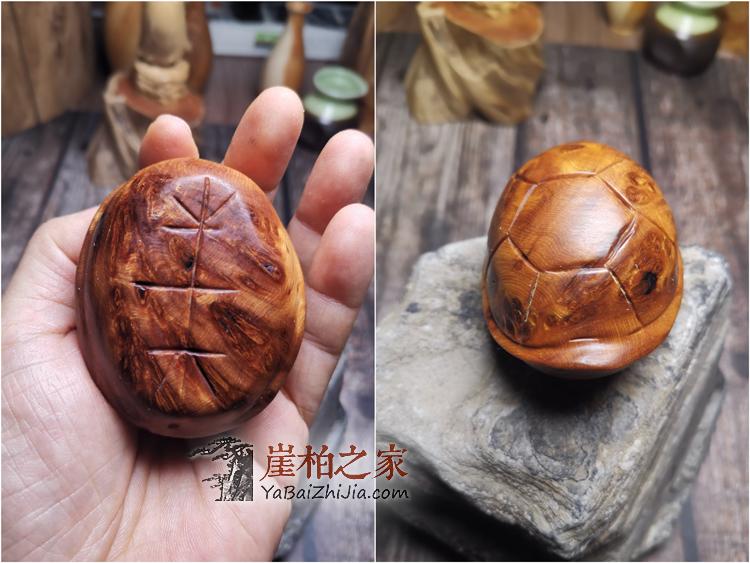 太行崖柏满瘤疤火焰纹手工富甲天下寿龟手把件木雕原木摆件-8